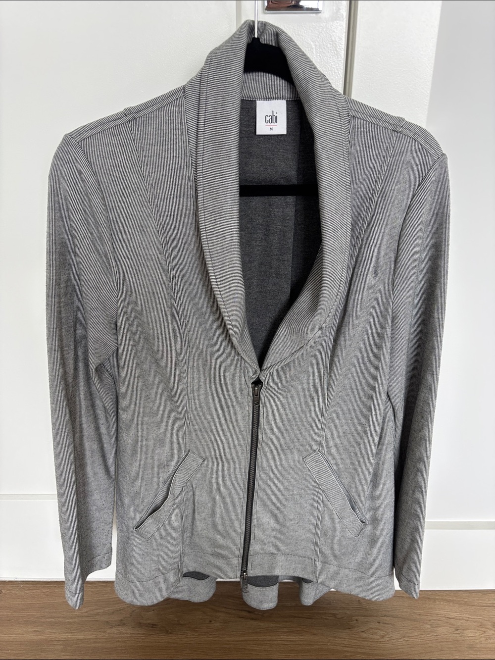 CAbi Light Gray Shawl Collar Zip-Up Jacket